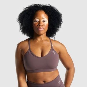 Gymshark - Women’s V-Neck Training Sports Bra in Brown, Size Small